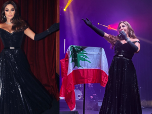 Elissa performs barefoot on stage
