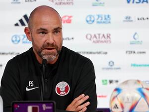 Qatar's Spanish coach Felix Sanchez attends a press conference at the Qatar National Convention Center (QNCC) in Doha on November 19, 2022 on the eve of the Qatar 2022 World Cup football match between Qatar and Ecuador. (Photo by KARIM JAAFAR / AFP)