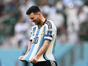 Argentina's forward #10 Lionel Messi reacts during the Qatar 2022 World Cup Group C football match between Argentina and Saudi Arabia at the Lusail Stadium in Lusail, north of Doha on November 22, 2022. (Photo by Kirill KUDRYAVTSEV / AFP)