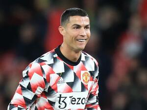 Manchester United's Portuguese striker Cristiano Ronaldo warms up ahead of the UEFA Europa League Group E football match between Manchester United and Sheriff Tiraspol, at Old Trafford stadium, in Manchester, north-west England, on October 27, 2022. (Photo by Lindsey Parnaby / AFP)