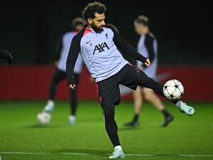 Liverpool's Egyptian striker Mohamed Salah attends a team training session at the AXA Training Centre in Liverpool, north-west England on October 31, 2022, on the eve of the UEFA Champions League group A football match against Napoli. (Photo by Oli SCARFF / AFP)