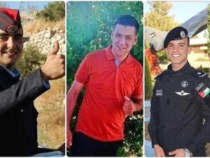 صورة لثلاثة شهداء من مرتبات الامن العام الأردني استشهدوا خلال مداهمة مشتبه بقتله العميد عبد الرزاق الدلابيح نائب مدير شرطة محافظة معان (فيس بوك)