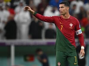 Portugal's forward #07 Cristiano Ronaldo greets the crowd after the Qatar 2022 World Cup round of 16 football match between Portugal and Switzerland at Lusail Stadium in Lusail, north of Doha on December 6, 2022. (Photo by Paul ELLIS / AFP)
