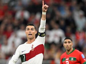 Portugal's forward #07 Cristiano Ronaldo gestures during the Qatar 2022 World Cup quarter-final football match between Morocco and Portugal at the Al-Thumama Stadium in Doha on December 10, 2022. (Photo by PATRICIA DE MELO MOREIRA / AFP)