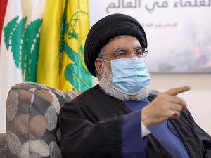 An image grab taken from a video posted on Hezbollah's al-Manar TV website on July 25, 2020, shows Hassan Nasrallah, the head of Lebanon's Shiite Muslim movement Hezbollah, urging supporters to abide by COVID-19 restrictions following an uptick in infections in recent weeks. AFP / AL-MANAR TV Hassan Nasrallah
