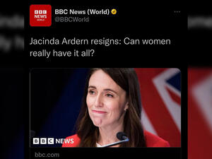 A screenshot of BBC's old title on about New Zealand's former prime minister Jacinda Ardern. (Twitter/ @rulajebreal) BBC headline
