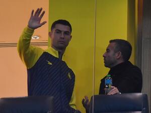 Al Nassr's Portuguese forward Cristiano Ronaldo watches from the VIP area ahead of the Saudi Pro League football match between Al-Nassr and At-Tai at the Mrsool Park Stadium in the Saudi capital Riyadh on January 6, 2023. (Photo by AFP)