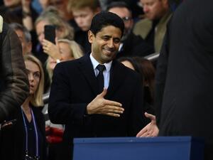Paris Germain's Qatari president Nasser Al-Khelaïfi is greeted before the French L1 football match between Paris Saint-Germain (PSG) and OGC Nice at The Parc des Princes Stadium in Paris on October 1, 2022. (Photo by FRANCK FIFE / AFP)