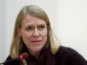 Foreign Minister of Norway Anniken Huitfeldt attends a joint news conference, in Kyiv, on November 28, 2022 amid the Russian invasion of Ukraine. (Photo by VALENTYN OGIRENKO / POOL / AFP) Anniken Huitfeldt