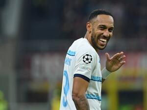 Chelsea's Gabonese striker Pierre-Emerick Aubameyang celebrates scoring his team's second goal during the UEFA Champions League group E, football match between AC Milan and Chelsea, at the San Siro stadium, in Milan, on October 11, 2022. (Photo by Alberto PIZZOLI  AFP)