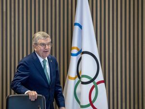 International Olympic Committee (IOC) President Thomas Bach arrives for the IOC Executive Board meeting at the Olympic House in Lausanne, Switzerland on December 5, 2022. (Photo by DENIS BALIBOUSE / POOL / AFP)
