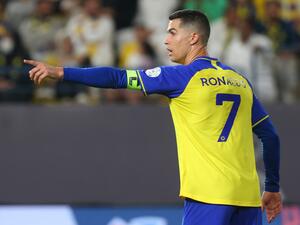 Nassr's Portuguese forward Cristiano Ronaldo gestures during the Saudi Pro League football match between Abha and al-Nassr at Mrsool Park Stadium in Riyadh on March 18, 2023. (Photo by Fayez NURELDINE / AFP)