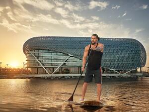 A new CIO is in town: Hollywood sensation Jason Momoa paddles his way to Yas Island Abu Dhabi as the new Chief Island Officer