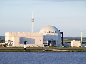 After more than 60 years using nuclear power, Germany will close down its last three active plants this weekend. June 4, 2017: Riverside view of Brokdorf Nuclear Power Plant. It started in October 1986 and the decommissioning is planned for 2021.