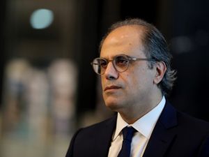 Jihad Azour, International Monetary Fund (IMF) Middle East and Central Asia director, speaks during an interview with AFP at Dubai's International Financial Center on April 28, 2019. (Photo by KARIM SAHIB / AFP) Jihad Azour