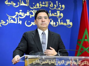 Morocco's Foreign Minister Nasser Bourita speaks during a joint press conference with the High Representative of the European Union for Foreign Affairs and Security Policy. (Photo by AFP) Morocco's Foreign Minister Nasser Bourita