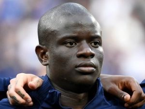 France's midfielder N'Golo Kante listens to the national anthem ahead of the UEFA Nations League - League A Group 1 first leg football match between France and Denmark at the Stade de France in Saint-Denis, north of Paris, on June 3, 2022. (Photo by FRANCK FIFE / AFP)
