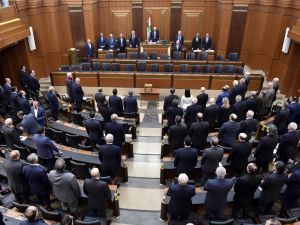 Lebanese Parliament as it convenes to elect a new president in the capital Beirut's downtown district. (Photo by STRINGER / LEBANESE PARLIAMENT / AFP) Lebanese Parliament