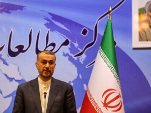 Iran's Foreign Minister Hossein Amir-Abdollahian gives a joint press conference with Oman's Foreign Minister after their meeting in Tehran on July 17, 2023. (Photo by ATTA KENARE / AFP) Hossein Amir-Abdollahian