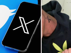 (R-L) New Twitter logo X, and tattoo inked by a man in 2021 (Shutterstock/ Twitter/Ken The Crypto) Twitter X