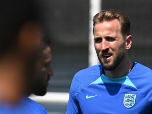 England's striker Harry Kane attends an England training session at St George’s Park in Burton-Upon-Trent, on June 13, 2023 ahead of of their UEFA Euro 2024 Group C qualifiers match against Malta. (Photo by Paul ELLIS / AFP)