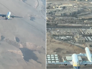 مرور طائرتين بالقرب من بعضهما فوق جبال طويق ومدينة الرياض