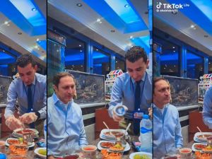Son of former Egyptian President Hosni Mubarak eating Koshari. (TikTok/ video screenshots) Egyptian President