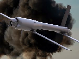 Loitering Munition-type Kamikaze combat drone.3D illustration.