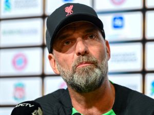 Liverpool FC team manager Jurgen Klopp attends a press conference at the Singapore Festival of Football in Singapore on August 1, 2023. (Photo by Roslan RAHMAN / AFP)