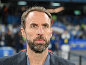 England's coach Gareth Southgate looks on prior to the UEFA Euro 2024 Group C qualification match between Italy and England, on March 23, 2023 at the Diego-Maradona stadium in Naples. (Photo by Alberto PIZZOLI / AFP)