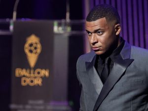 Paris Saint Germain's French forward Kylian Mbappe attends the 2023 Ballon d'Or France Football award ceremony at the Theatre du Chatelet in Paris on October 30, 2023. (Photo by FRANCK FIFE / AFP)