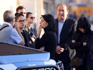 Relatives wait for the coffin of mafia boss Matteo Messina Denaro outside the cemetery of Castelvetrano, Sicily. (Alessandro Fucarini/ AFP)