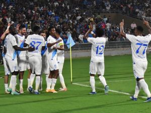 Al-Hilal SFC's players celebrate after scoring a goal during the AFC Champions League 2023/24 Group D football match between India's Mumbai City FC and Saudi Arabia’s Al-Hilal SFC at the D.Y. Patil stadium in Navi Mumbai on November 6, 2023. (Photo by AFP)