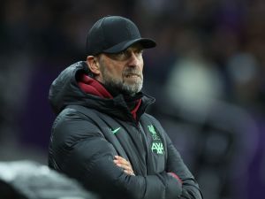 Liverpool's German manager Jurgen Klopp reacts as he watches is side from the technical area during the UEFA Europa League Group E football match between Toulouse FC (TFC) and Liverpool at the Stadium de Toulouse, in Toulouse, southwestern France on November 9, 2023. (Photo by Charly TRIBALLEAU / AFP)