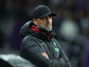 Liverpool's German manager Jurgen Klopp reacts as he watches is side from the technical area during the UEFA Europa League Group E football match between Toulouse FC (TFC) and Liverpool at the Stadium de Toulouse, in Toulouse, southwestern France on November 9, 2023. (Photo by Charly TRIBALLEAU / AFP)