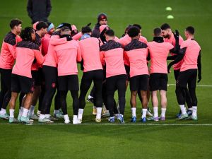 Manchester City players attend a training session at Manchester City's training ground in north-west England on November 27, 2023, ahead of their UEFA Champions League Group G football match against RB Leipzig. (Photo by Paul ELLIS / AFP)