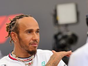 Mercedes' British driver Lewis Hamilton speaks to the press ahead of the Abu Dhabi Formula One Grand Prix at the Yas Marina Circuit in the Emirati city of Abu Dhabi on November 23, 2023. (Photo by Giuseppe CACACE / AFP)
