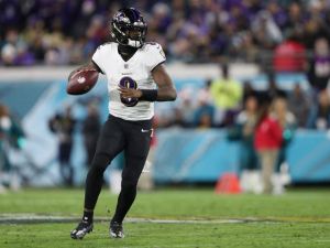 Lamar Jackson #8 of the Baltimore Ravens looks to pass against the Jacksonville Jaguars during the second quarter at EverBank Stadium on December 17, 2023 in Jacksonville, Florida. Courtney Culbreath/Getty Images/AFP (Photo by Courtney Culbreath / GETTY IMAGES NORTH AMERICA / Getty Images via AFP)