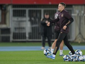 Germany's players including Germany's midfielder #17 Florian Wirtz take part in a training session of Germany's national football team in Vienna on November 20, 2023, on the eve of the international friendly football match between Austria and Germany. (Photo by Joe Klamar / AFP)