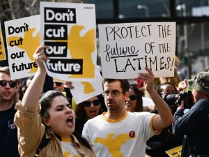 Los Angeles Times face layoffs and staff protests amid US newspapers crisis. (Patrick T. Fallon / AFP)