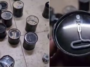 Photos showing cans containing explosives left by Israel in Gaza. (X/@QudsNen) Did Israel drop cans containing explosives in Gaza?