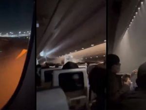 Video from inside Japan Airlines which collided coast guard plane in Tokyo airport. (X/Social Media) Japan Airlines