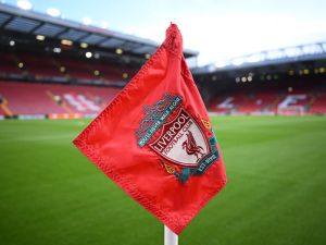 A corner flag is pictured ahead of the UEFA Europa League group E football match between Liverpool and Toulouse at Anfield in Liverpool, north west England on October 26, 2023. (Photo by Oli SCARFF / AFP)