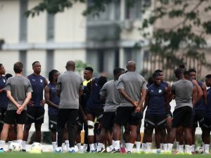 Ivory Coast's players attends a training session in Abidjan on February 6, 2024 on the eve of the 2024 Africa Cup of Nations (CAN) semi final football match between Ivory Coast and DR Congo. (Photo by FRANCK FIFE / AFP)