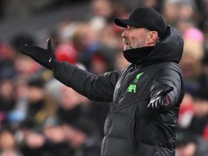 Liverpool's German manager Jurgen Klopp gestures on the touchline during the UEFA Europa League group E football match between Liverpool and Linzer ASK at Anfield in Liverpool, north west England on November 30, 2023. (Photo by Oli SCARFF / AFP)