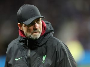 Liverpool's German manager Jurgen Klopp looks on during the UEFA Europa League Group E football match between Toulouse FC (TFC) and Liverpool at the Stadium de Toulouse, in Toulouse, southwestern France on November 9, 2023. (Photo by Charly TRIBALLEAU / AFP)