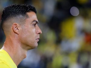 Nassr's Portuguese forward #07 Cristiano Ronaldo watches before the start of the AFC Champions League football match between Saudi Arabia's Al-Nassr and Saudi Arabia’s Al-Fayha at the Al-Awwal Park Stadium in Riyadh on February 21, 2024. (Photo by Fayez NURELDINE / AFP)