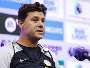 Head coach Mauricio Pochettino of the Chelsea Football Club attends a press conference at Mercedes-Benz Stadium on July 25, 2023 in Atlanta, Georgia. Todd Kirkland/Getty Images for Premier League/AFP (Photo by Todd Kirkland / GETTY IMAGES NORTH AMERICA / Getty Images via AFP)