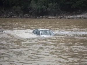 A car in flood waters