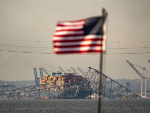 Six presumed dead after cargo ship crash levels Baltimore bridge, company says. (Kent Nishimura/ AFP)